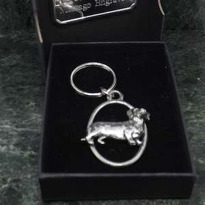 Dachshund dog Key Chain English Pewter Key ring silver dog gifts for men gifts for women personalised gift Dachshund Key Chain gift
