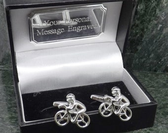 Select Gifts Bicycle Cyclist Crank Engraved Personalised Gold Chain Cufflinks with Pouch