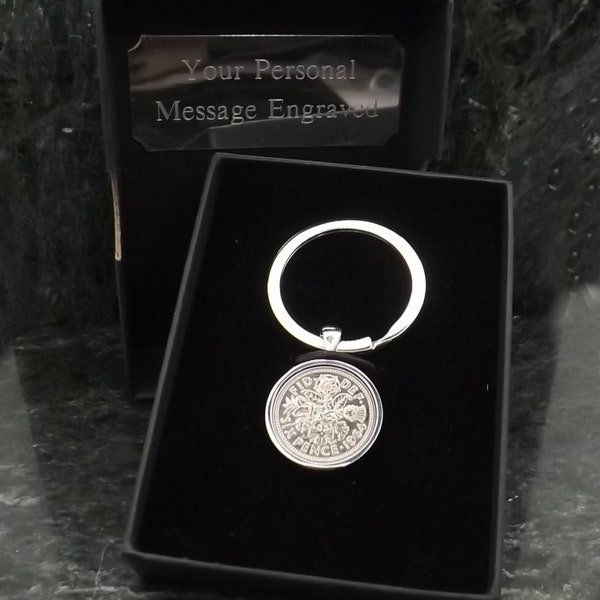 1964 Sixpence Coin Keychain 60 Birth Year Key Ring Silver Plate Keychain Man Gift 60th Birthday Cuff Link birth 60 year Anniversary