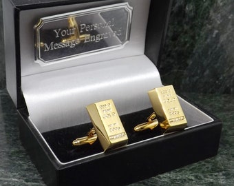 Gold Bullion Cufflinks Personalised Cufflinks Gold Plate Cufflinks gold bar Cufflinks gift for him Cufflink Mens Gift Birthday Cuff Link