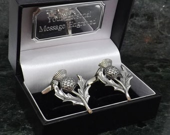 Gemelli con cardo scozzese Gemelli personalizzati Gemelli in argento Gemelli in peltro Gemelli inglesi Regalo per uomo Compleanno Gemello Scotts