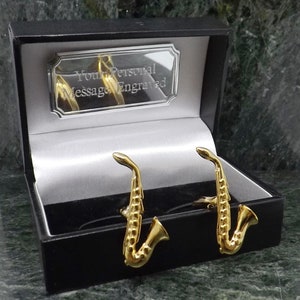 Boutons de manchette saxophone boutons de manchette personnalisés boutons de manchette musique plaqué or boutons de manchette boutons de manchette jazz boutons de manchette cadeau pour homme anniversaire