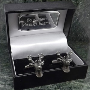 Deer Head Cufflinks Personalised Cufflinks Hunting Cufflinks Gunmetal Cufflinks Mens Gift Birthday Cuff Link  Anniversary Grey Cufflinks