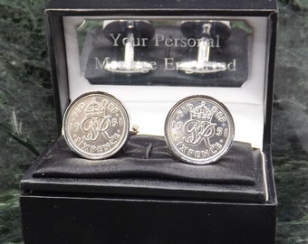 1951 Silver Cufflinks Six Pence Coin Cufflinks Birth Year Cufflink SilverPlate Cufflink Man Gift 70th Birthday Cuff Link 70 year Anniversary