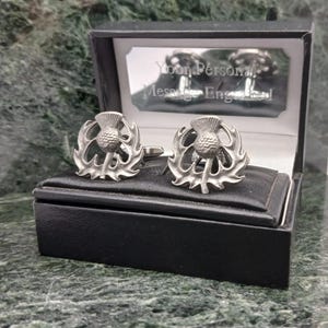 Scottish Thistle Flower Cufflinks Personalised Cufflinks Silver Cufflinks Pewter Cufflinks English Cufflinks Mens Gift Birthday Cuff Link