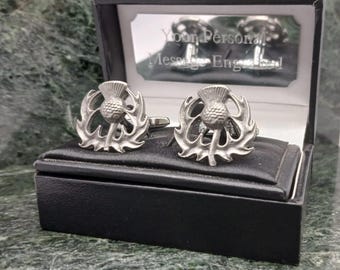Spinki do mankietów z motywem szkockiego ostu, spinki do mankietów z personalizacją, spinki do mankietów ze srebra, spinki do mankietów z cyny, spinki do mankietów angielskie, spinki do mankietów dla mężczyzn, prezent urodzinowy
