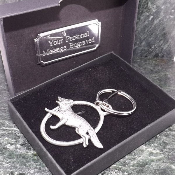 Fox Key Chain English Pewter Key ring silver hunting gifts for men gifts for women personalised gift running fox Key Chain gift