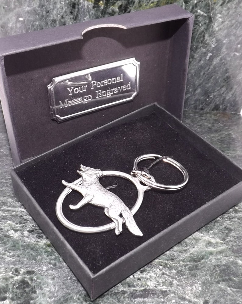 Fox Key Chain English Pewter Key Ring Silver Hunting Gifts for Men