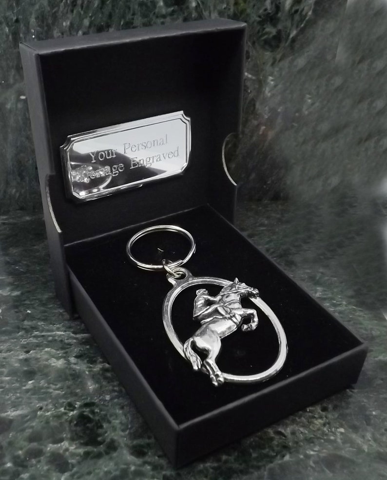 Silver Showjumping Horse English Pewter Keyring Handmade In England Key Ring New