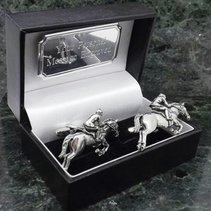 Horse Cufflinks Personalised Cufflinks Silver Cufflinks Pewter Cufflinks English Rider Jockey Cufflinks Mens Gift Birthday Scotts Cuff Link