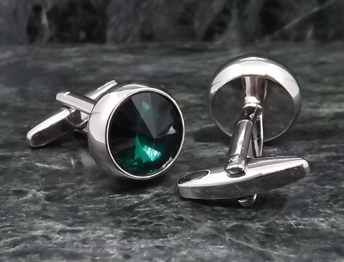 Simple Green Swarovski Cufflinks Personalised Cufflinks Gem Etsy UK