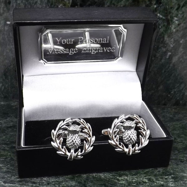 Scottish Thistle Cufflinks Personalised Cufflinks Silver Cufflinks Rhodium Cufflinks English Cufflinks Mens Gift Birthday Scotts Cuff Link