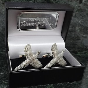 Pheasant Cufflinks Personalised Cufflinks Silver Cufflinks Pewter Cufflinks English Cufflinks Mens Gift Birthday Cuff Link Shooting Gift