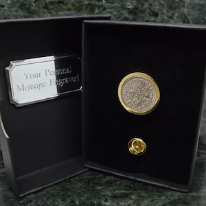 1959 sixpence Lapel Pin, born 1959 gift pin badge, silver sixpence in 9ct gold plate gifts for men gifts for women personalised gift for her
