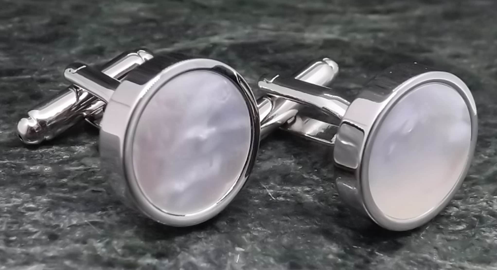 mother of pearl cufflinks and tie pin