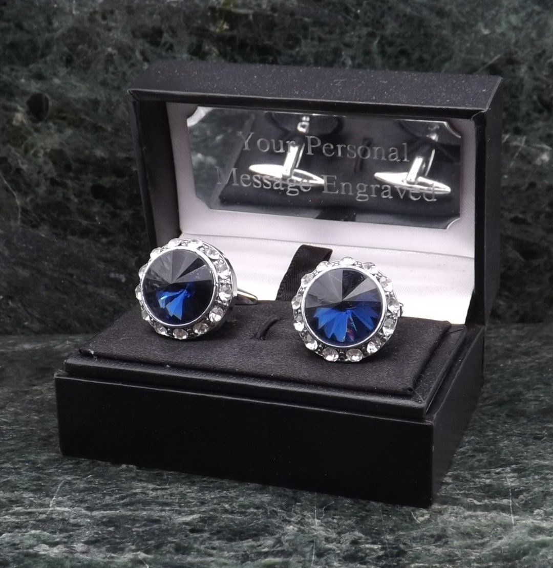 Large Blue Swarovski Cufflinks Personalised Cufflinks Crystal Cufflinks