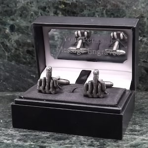 Rude Cufflinks Personalised Cufflinks swear Cufflinks middle finger Cufflinks Gunmetal Cufflinks Mens Gift Birthday flipping the bird