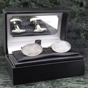 Gemelos de nácar ovalados Gemelos personalizados Gemelos de perla Gemelos de concha Gemelos de boda Regalo para hombre Cumpleaños 30 aniversario