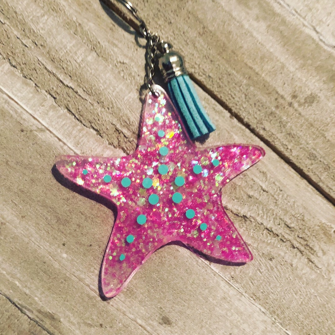 Starfish Keychain, Starfish Gift, Glitter Starfish, Ocean Life Keychain