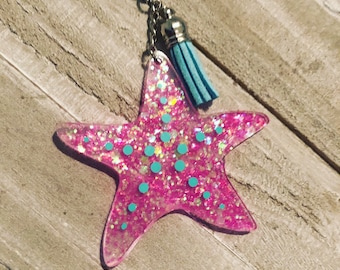 Starfish Keychain, Starfish Gift, Glitter Starfish, Ocean Life Keychain