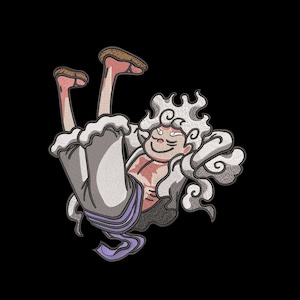May include: Cartoon illustration of a character in a dynamic pose against a black background. The character has white hair, a smiling face, and is wearing white pants and sandals. The character's arms are outstretched.