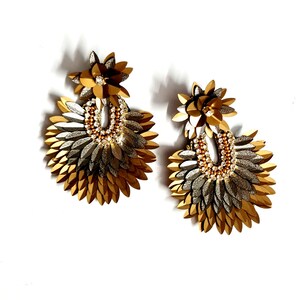 Handmade Sequin Leaf Earrings: Golden Hematite Wings