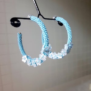 Beaded Hoop Earrings - Handmade Hoops - Circle Earrings - Blue Beads Hoop - Turquoise Hoop - Statement Hoop - Summer Holiday Jewelry - HOOPS