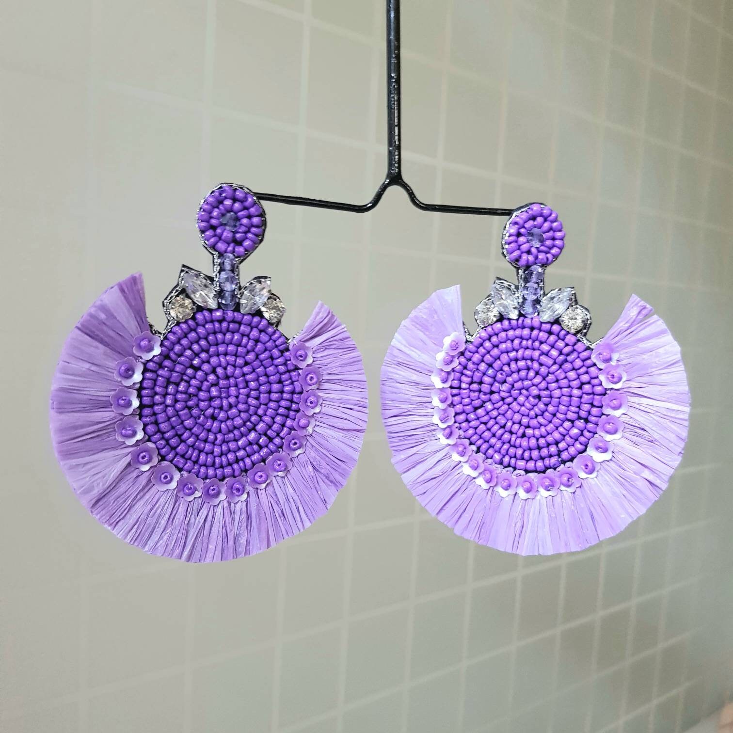 Purple Statement Earrings Handmade Purple Bold Earrings Etsy UK