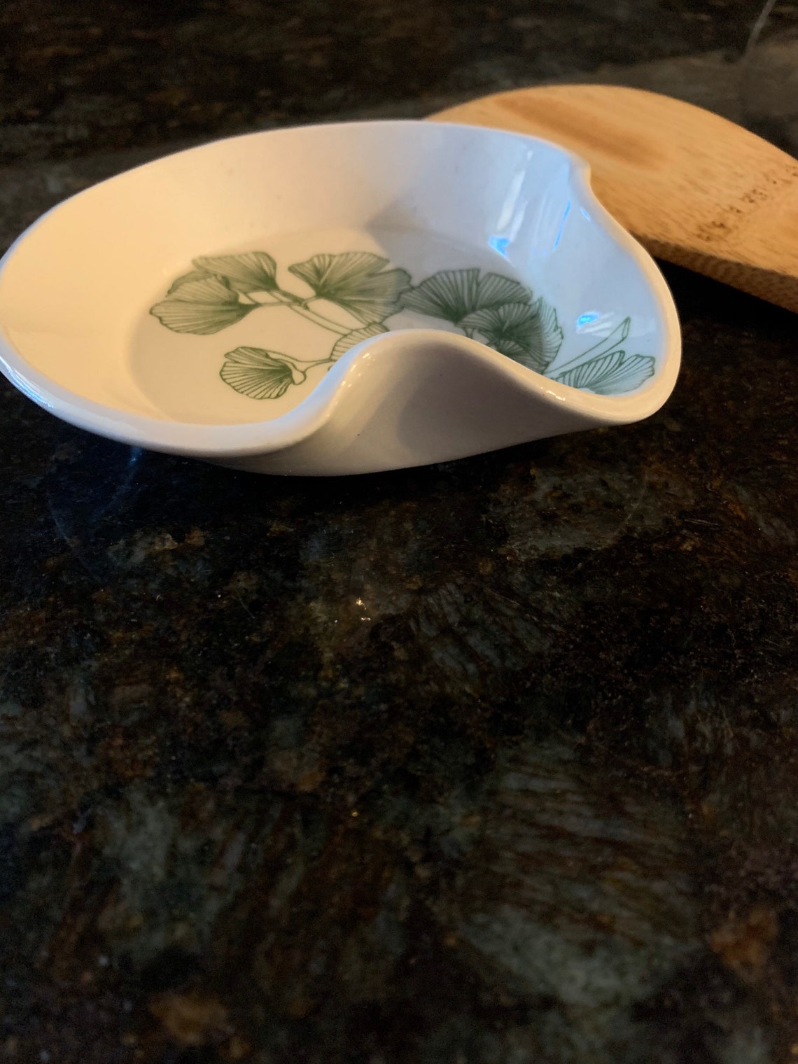 Spoon Rest Plants Ladle Rest Green Ginkgo Leaves Etsy