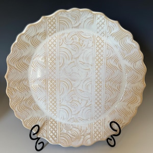 Creamy ruffled white bowl, Pottery bowl, Handmade ceramic pottery bowl, Serving dish