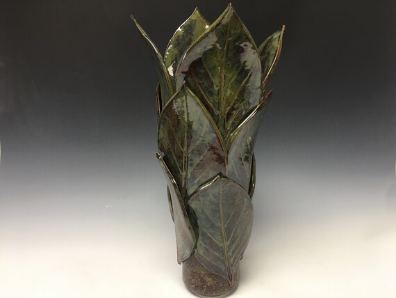 Leaf Vase Big Flower Vase Green Ceramic Vase Tall Table Etsy