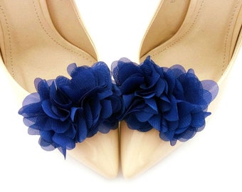 dark blue shoe clips, wedding blue shoe clips flowers, flower shoes clips, bridal, pompom flowers shoe,bridesmaids shoe decorations