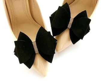 suede black shoe clips big bows with gold cubic zirconia decorations for shoes black clips with gold rhinestones Judaeve