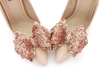 Rose gold brocade shoe clips 3D bows for shoes , shoe clips ,glitter shoe bow clips, big bows for shoes,wedding shoe clips bridal shoes clip