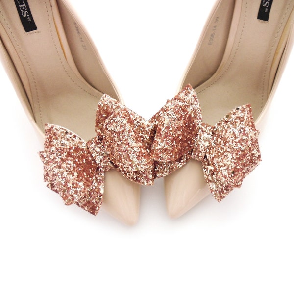Rose gold brocade shoe clips 3D bows for shoes , shoe clips ,glitter shoe bow clips, big bows for shoes,wedding shoe clips bridal shoes clip