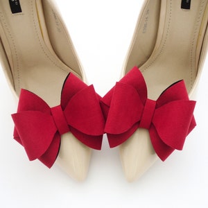 Large red suede shoe clips bows for shoes suede bows for shoe decorations for shoes red bows 3D suede shoes decorations RED 3D BOWS