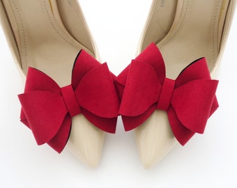 Large red suede shoe clips bows for shoes suede bows for shoe decorations for shoes red bows 3D suede shoes decorations RED 3D BOWS