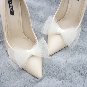 Cremefarbene Schleifen, Schuhclips, Hochzeitsaccessoires, Schuhdekorationen, Satinschleifen, Schuhschmuck, Satinclips, ecrufarbene Schuhschleifen