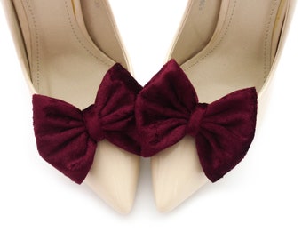 burgundy velvet shoe clips, bow shoe clips, velvet shoes, decorations for shoes, bows shoes clips, velvet shoe clips, maroon clips Judaeve