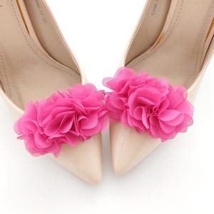 Clips florales para zapatos, pompones florales, flores fucsias, Judaeve