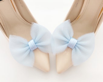 tulle blue shoe clips,party,clips for shoes,wedding shoes bridal accessories,bows for shoes,wedding shoe clips,satin tulle bow