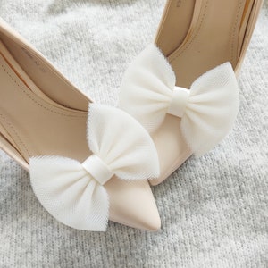 Tüllschleifen Schuhclips, Schuhdekorationen Schleifen, cremeweiße oder schwarze Schuhclips, Schuhclips, Schuhdekorationen