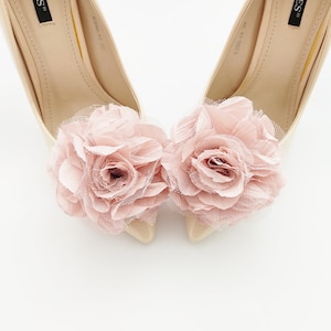 large flowers pink or white shoe clips powder shoe clips wedding decorations tulle shoe clips flowers shoes clips bridal pink or white