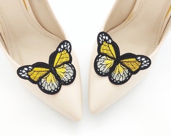 embroidery butterflies shoe clips , shoes clip wedding shoe decorations , shoe clips , shoes decorations