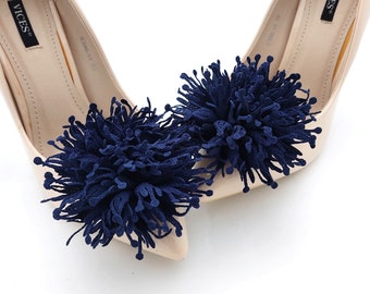 navy blue flower shoe clips shoes decorations bridal flowers - Judaeve