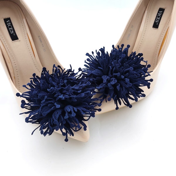 navy blue flower shoe clips shoes decorations bridal flowers - Judaeve