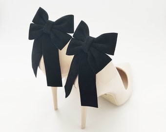 Black suede heel ornaments | shoe clips bows on the back of the shoe | suede heels shoe clips | suede bows | decoration for shoes