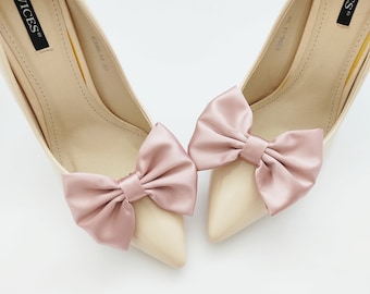 satin bows shoe clips, pink shoes clip, wedding shoe decorations , satin shoe clips, pink satin shoes decorations -Judaeve