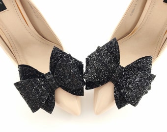 Prendedores de sapato com glitter preto, decorações de sapato, laços Judeeve