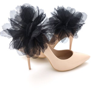 Large black shoe clips pom pom flowers shoe clips clips for shoes wedding shoe clips flowers for shoes image 1